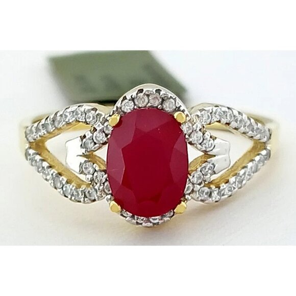 Genuine 1.25 Cts Ruby & White Sapphire Ring 14k Yellow Gold Plated (.925)